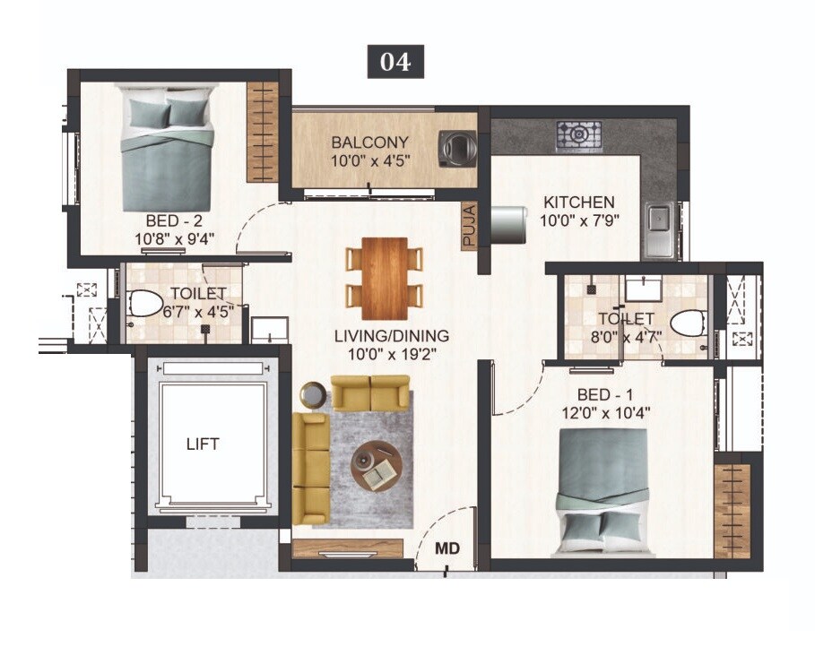 2 BHK 949 Sq. Ft. Apartment