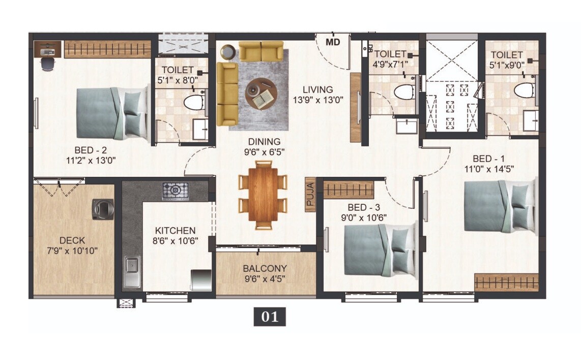 3 BHK 1459 Sq. Ft. Apartment