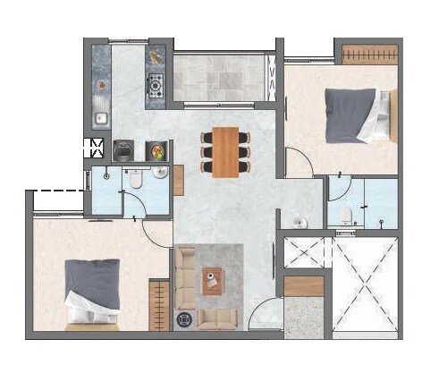 Floor plan of 2 BHK 1144 Sq. Ft. Apartment in DAC Marshal, Chennai