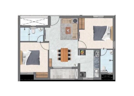 Floor plan of 2 BHK 970 Sq. Ft. Apartment in DAC Marshal, Chennai