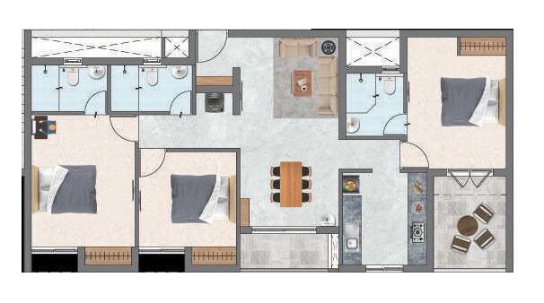 Floor plan of 3 BHK 1508 Sq. Ft. Apartment in DAC Marshal, Chennai