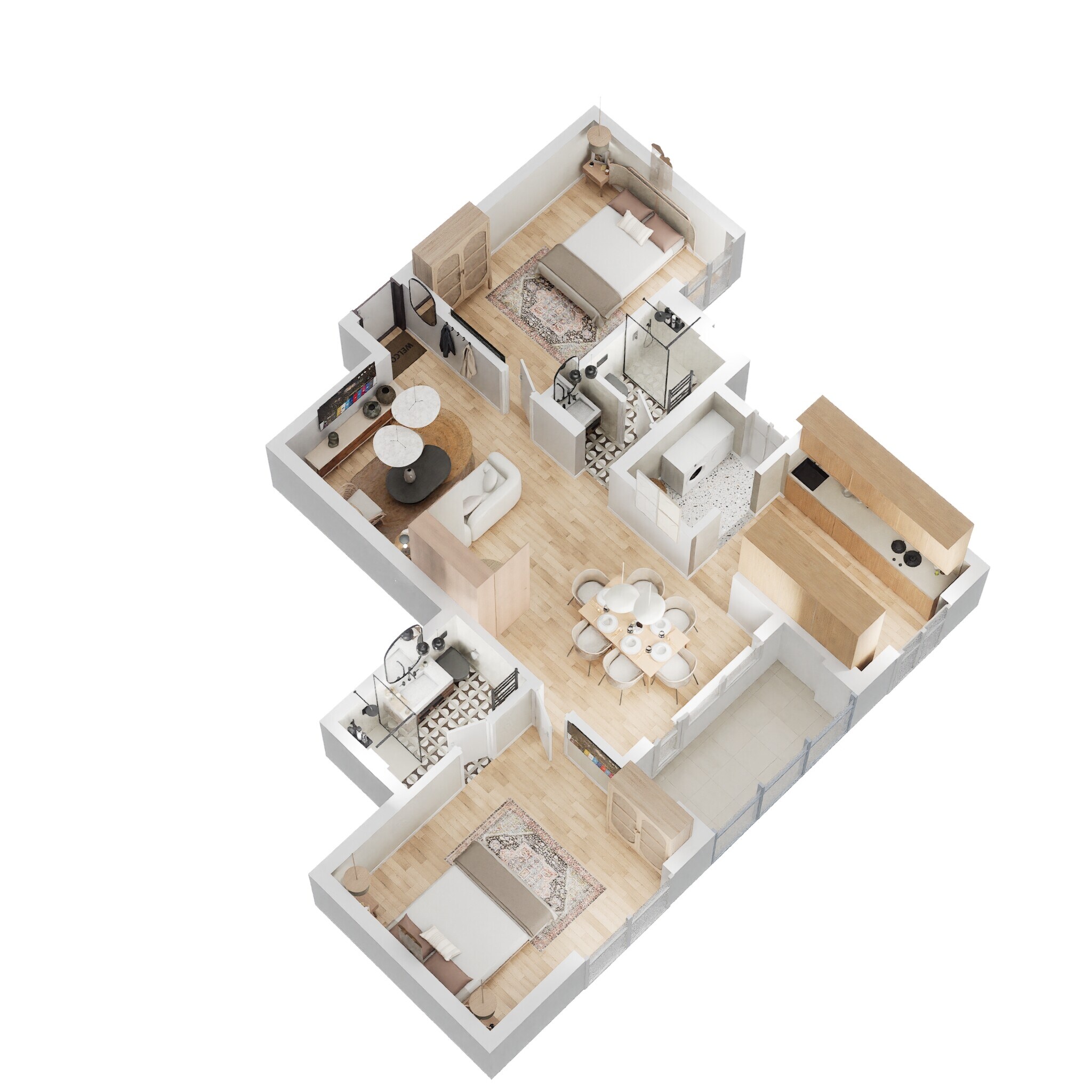 Floor plan of 2 BHK 1258 Sq. Ft. Apartment in DAC Prathyangira, Chennai