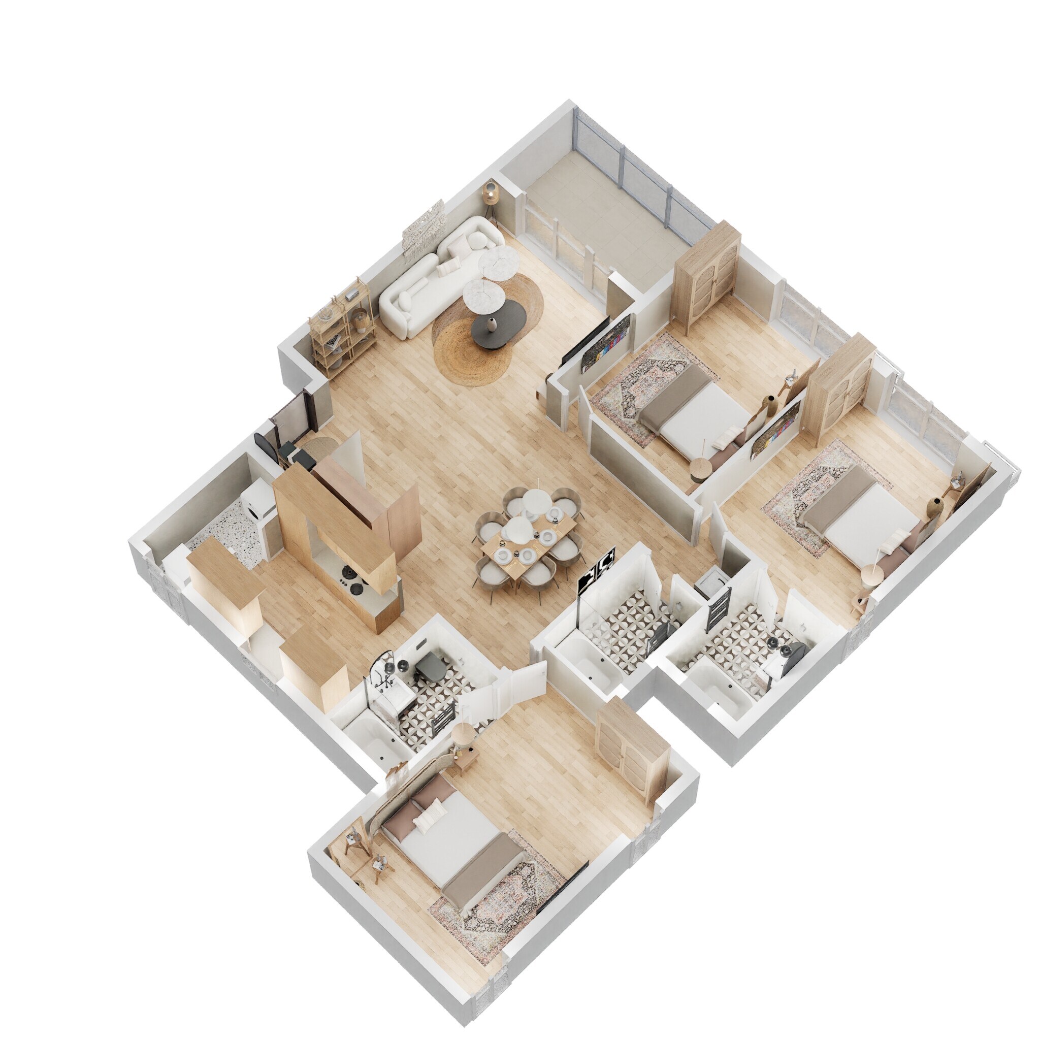 Floor plan of 3 BHK 1904 Sq. Ft. Apartment in DAC Prathyangira, Chennai