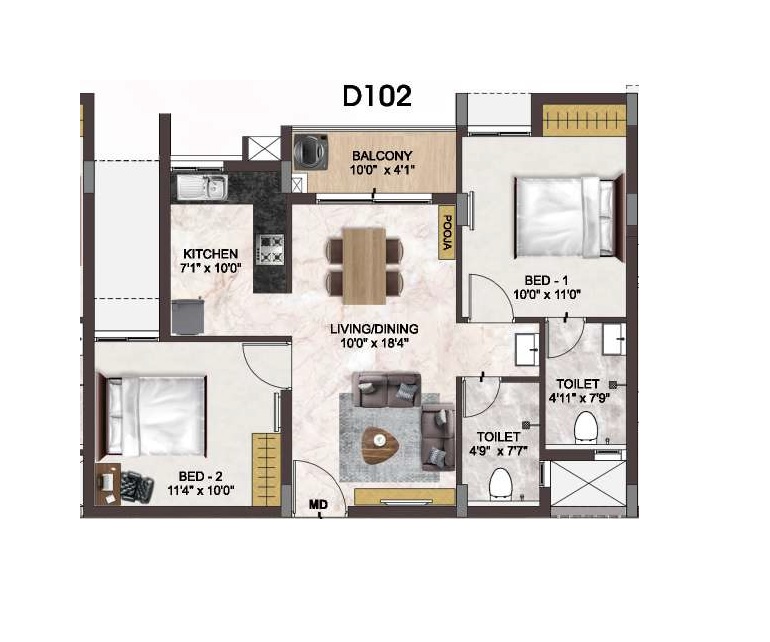2 BHK 932 Sq. Ft. Apartment in DAC Prospera