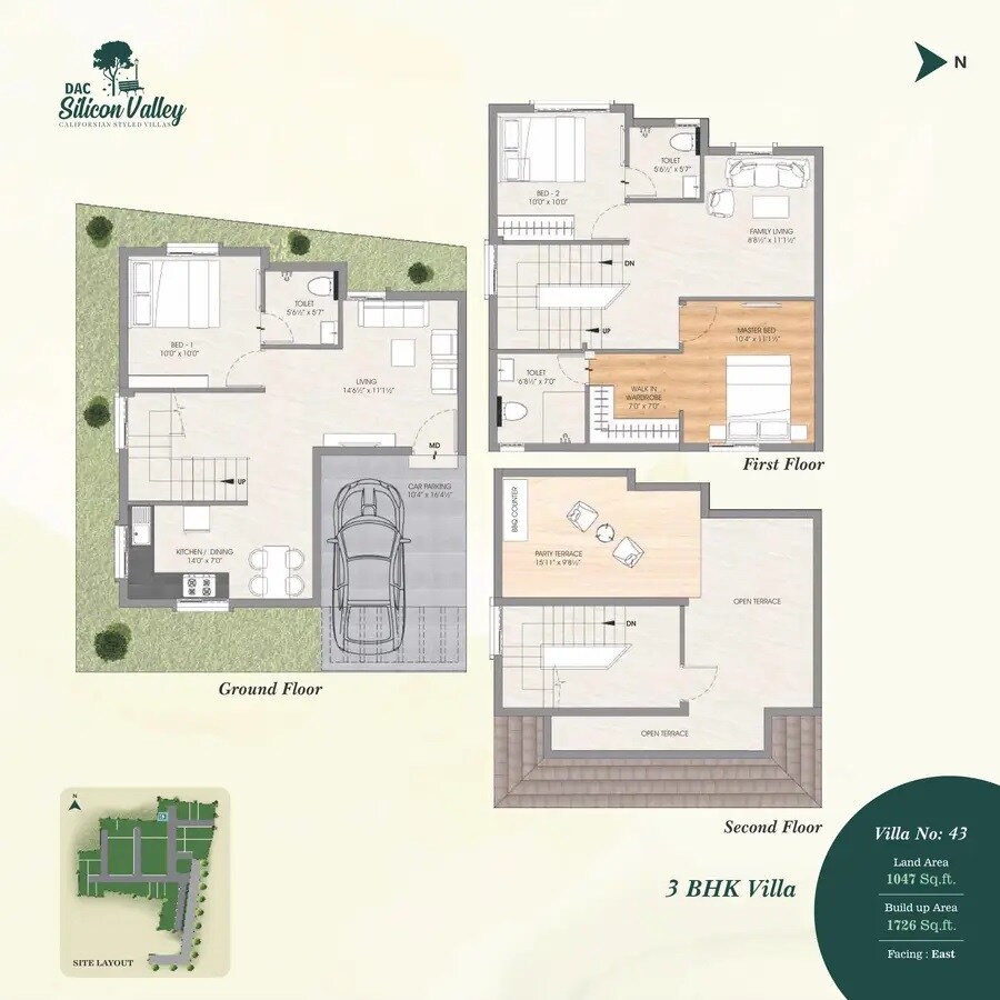 Floor plan of 3 BHK 1726 Sq. Ft. Villa in DAC Silicon Valley, Chennai