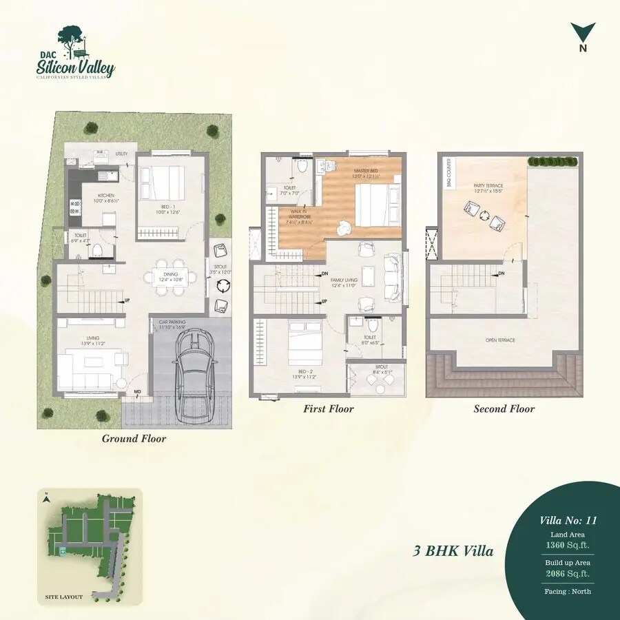 Floor plan of 3 BHK 2086 Sq. Ft. Villa in DAC Silicon Valley, Chennai