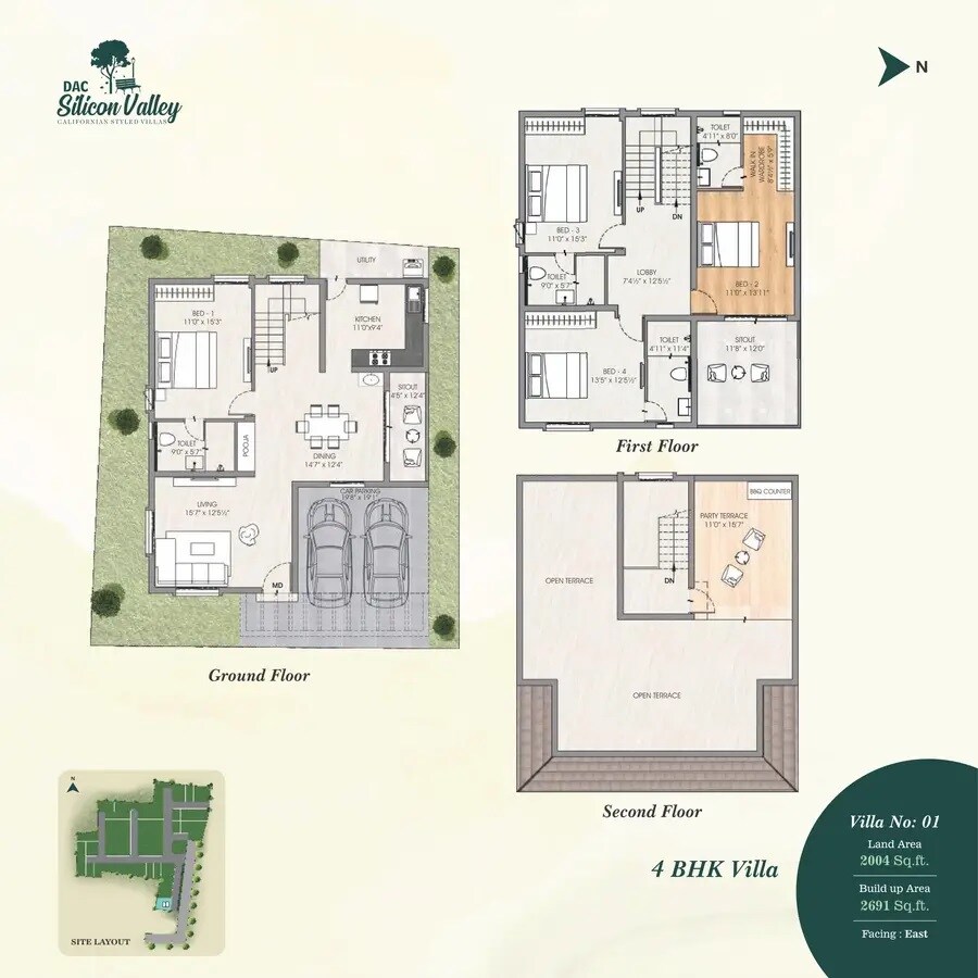 Floor plan of 4 BHK 2691 Sq. Ft. Villa in DAC Silicon Valley, Chennai