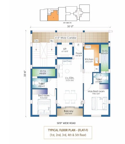 Floor plan of 2 BHK 700 Sq. Ft. Apartment in DCC Adanya, Chennai