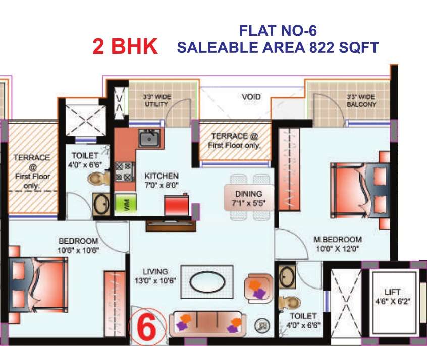 2 BHK 822 Sq. Ft. Apartment in Deccan Prakruti