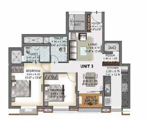 Floor plan of 2 BHK 932 Sq. Ft. Apartment in Devinarayan Vasantham, Chennai