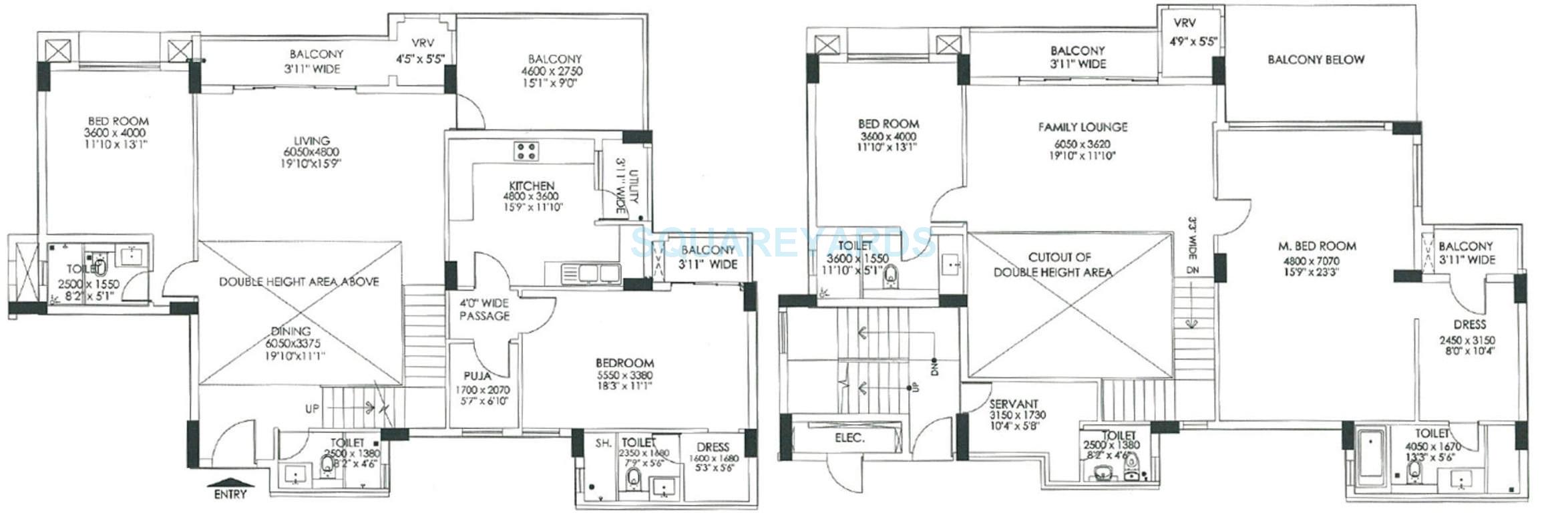 Floor plan of 4 BHK 4049 Sq. Ft. Apartment in DLF Commanders Court, Chennai