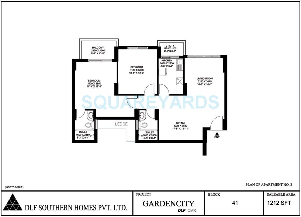 Floor plan of 2 BHK 1212 Sq. Ft. Apartment in DLF Gardencity, Chennai