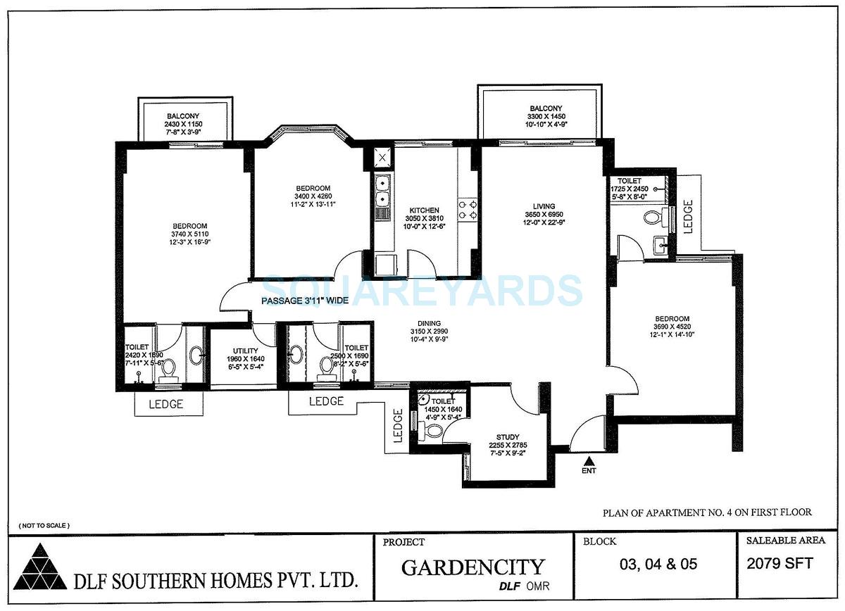 Floor plan of 3 BHK 2079 Sq. Ft. Apartment in DLF Gardencity, Chennai