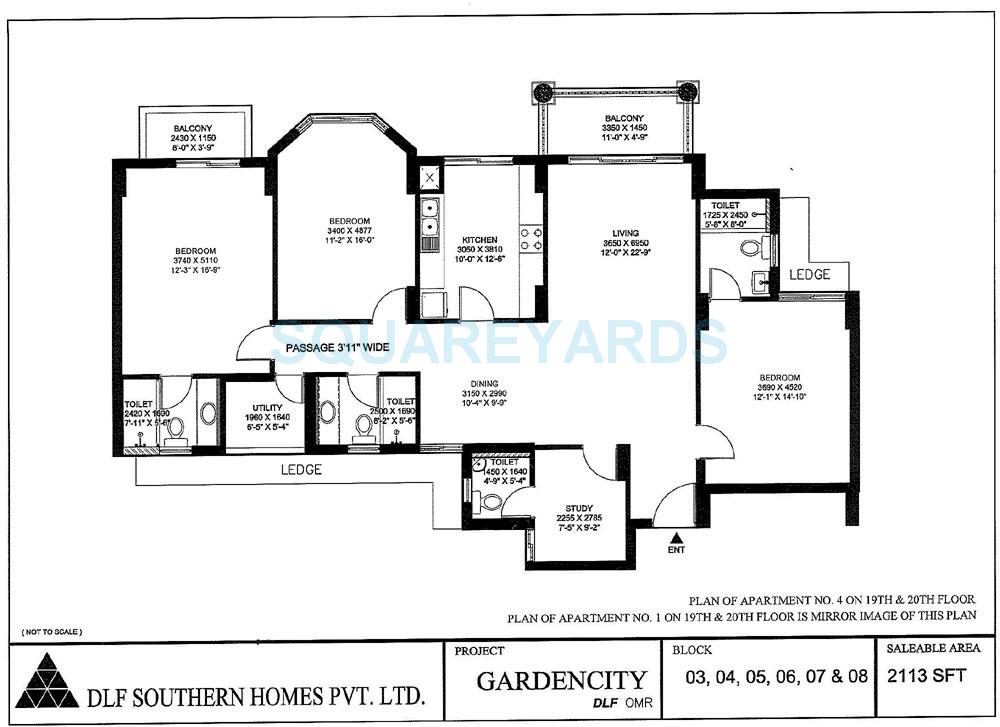 Floor plan of 3 BHK 2113 Sq. Ft. Apartment in DLF Gardencity, Chennai