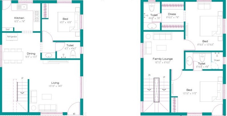 Floor plan of 3 BHK Villa - 1626 sq. ft. in Dolly Avenue, Chennai