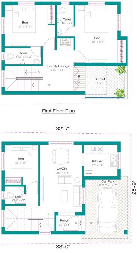 Floor plan of 3 BHK Villa - 1688 sq. ft. in Dolly Avenue, Chennai