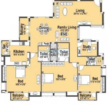 Floor plan of 3 BHK 2815 Sq. Ft. Apartment in Doshi Etopia 1, Chennai