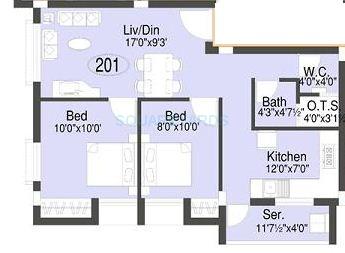 2 BHK 895 Sq. Ft. Apartment
