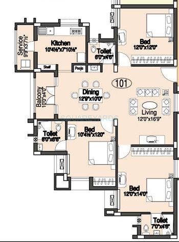 3 BHK 1460 Sq. Ft. Apartment