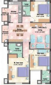 Floor plan of 3 BHK 1490 Sq. Ft. Apartment in Doshi Llanstephan, Chennai