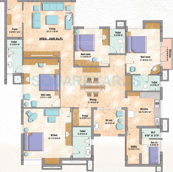 Floor plan of 4 BHK 2640 Sq. Ft. Apartment in Doshi Llanstephan, Chennai