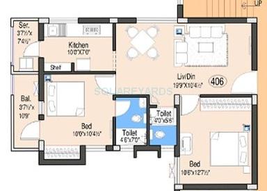 Floor plan of 2 BHK 935 Sq. Ft. Apartment in Doshi Oriana, Chennai