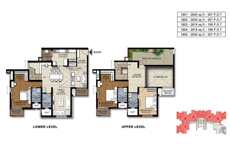 Floor plan of 4 BHK 2616 Sq. Ft. Apartment in Doshi Risington, Chennai