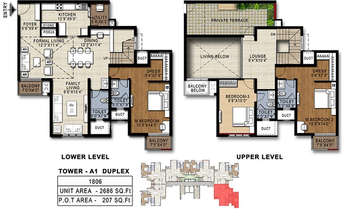 Floor plan of 4 BHK 2686 Sq. Ft. Apartment in Doshi Risington, Chennai