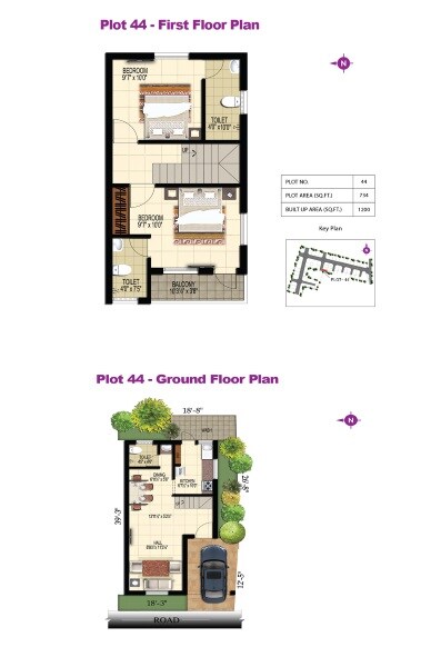 Floor plan of 2 BHK 1200 Sq. Ft. Villa in Doshi Serene County, Chennai