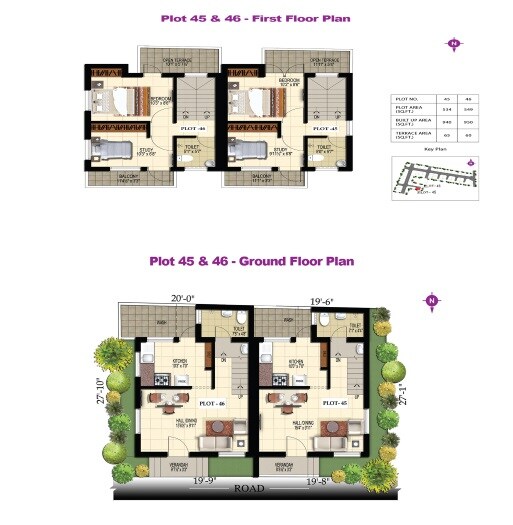 Floor plan of 1 BHK 940 Sq. Ft. Villa in Doshi Serene County, Chennai