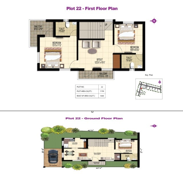 Floor plan of 2 BHK 1660 Sq. Ft. Villa in Doshi Serene County, Chennai