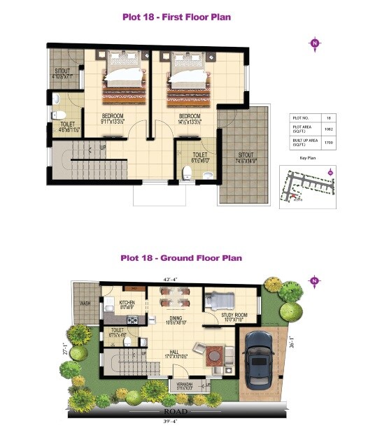 Floor plan of 3 BHK 1700 Sq. Ft. Villa in Doshi Serene County, Chennai