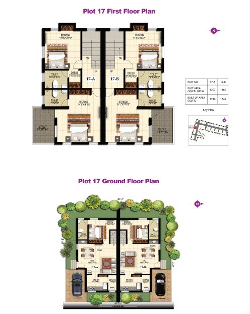 Floor plan of 4 BHK 1740 Sq. Ft. Villa in Doshi Serene County, Chennai