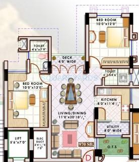 Floor plan of 2 BHK 665 Sq. Ft. Apartment in Doshi Sri Mahalakshmi Apartments, Chennai