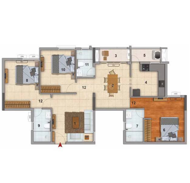 Floor plan of 3 BHK 1506 Sq. Ft. Apartment in DRA 90 Degrees, Chennai