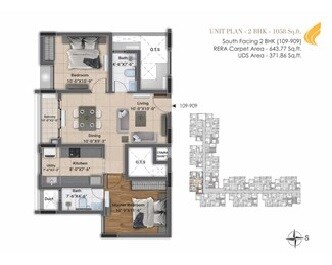 Floor plan of 2 BHK 1058 Sq. Ft. Apartment in DRA D Elite, Chennai