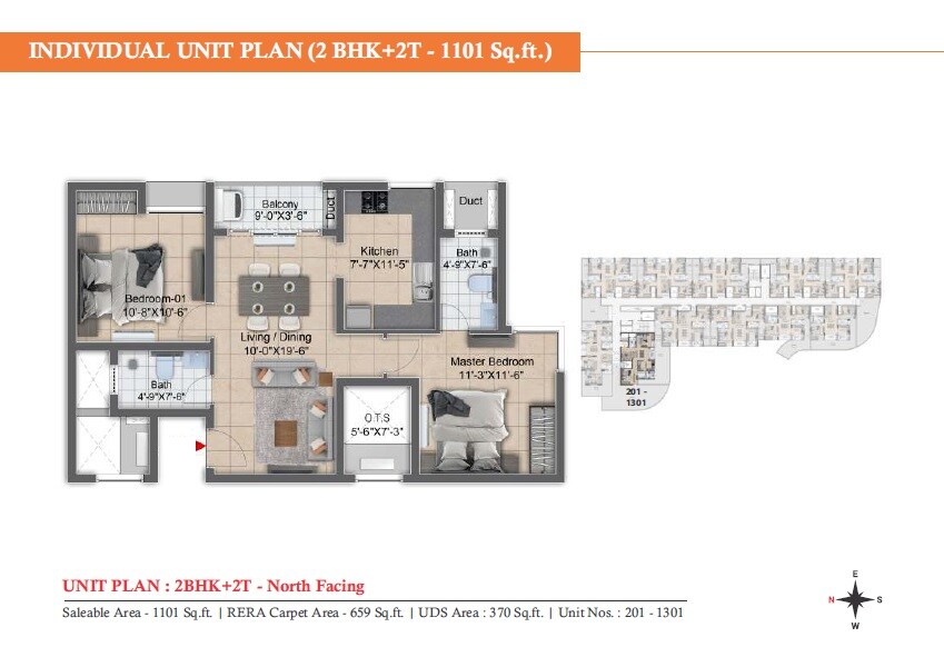 Floor plan of 2 BHK 1101 Sq. Ft. Apartment in DRA Harmony, Chennai