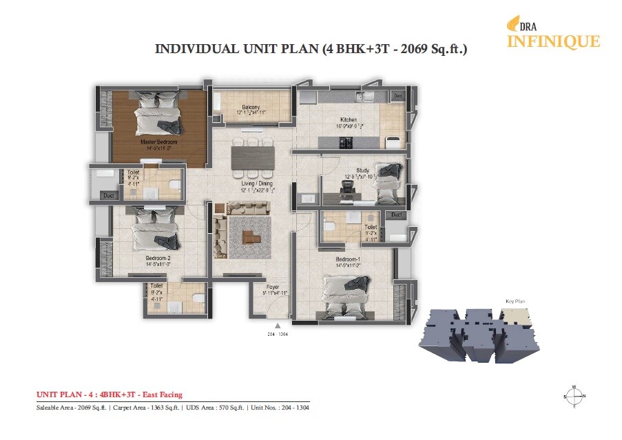 Floor plan of 4 BHK 2069 Sq. Ft. Apartment in DRA Infinique, Chennai