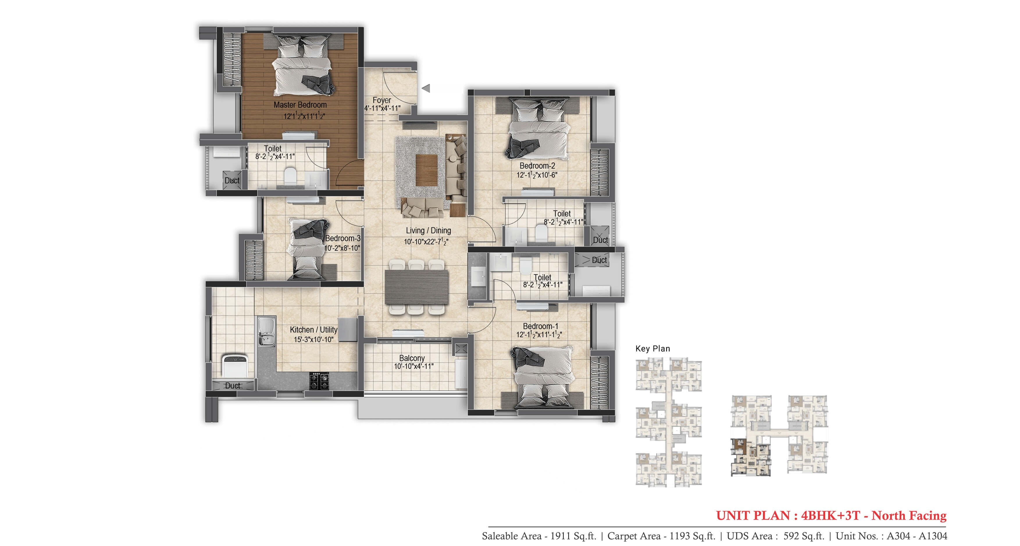 Floor plan of 4 BHK 1911 Sq. Ft. Apartment in DRA Skylantis, Chennai