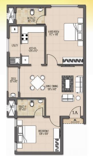 Floor plan of 2 BHK 799 Sq. Ft. Apartment in Dugar Ashwa, Chennai