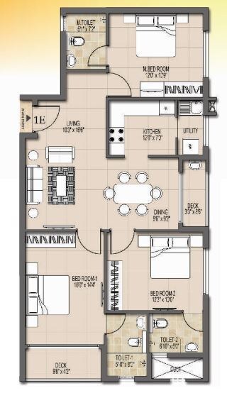Floor plan of 2 BHK 963 Sq. Ft. Apartment in Dugar Ashwa, Chennai