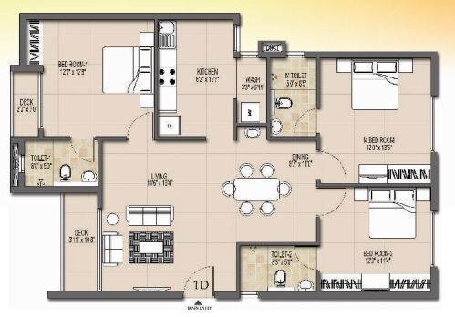 Floor plan of 3 BHK 1147 Sq. Ft. Apartment in Dugar Ashwa, Chennai