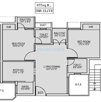 Floor plan of 2 BHK 853 Sq. Ft. Apartment in Dugar Group Gold City, Chennai