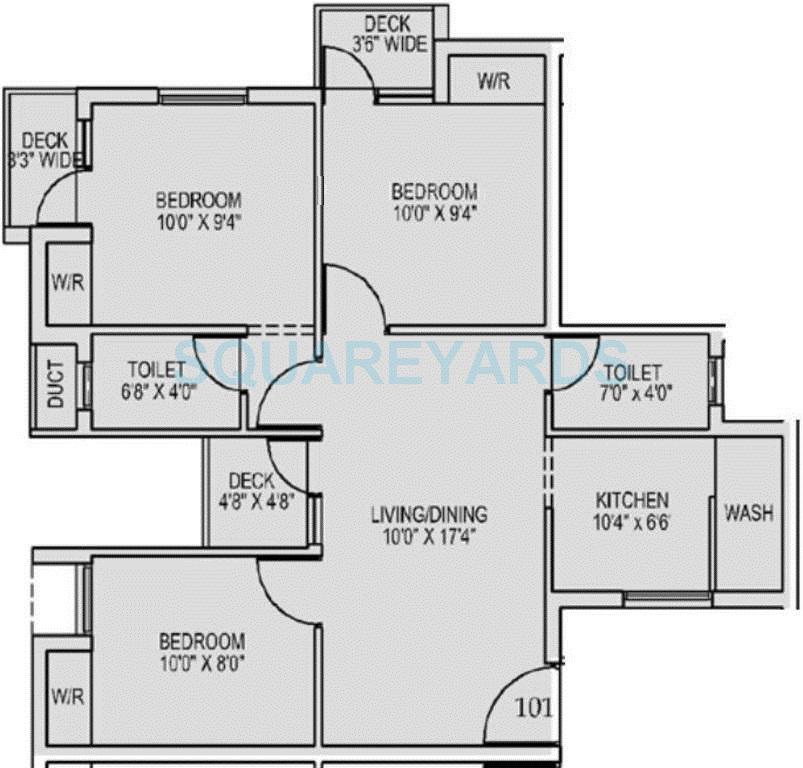 Floor plan of 3 BHK 944 Sq. Ft. Apartment in Dugar Group Gold City, Chennai