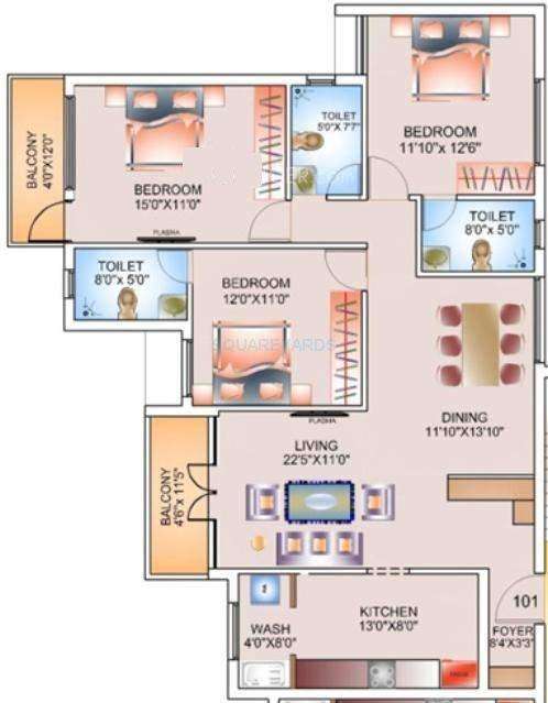 3 BHK 1625 Sq. Ft. Apartment in Dugar Group Sky City