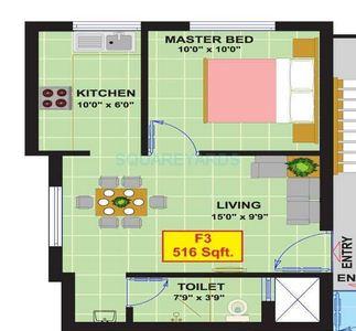 Floor plan of 1 BHK 516 Sq. Ft. Apartment in Eesha Constructions Sri Ranga Padhuka, Chennai