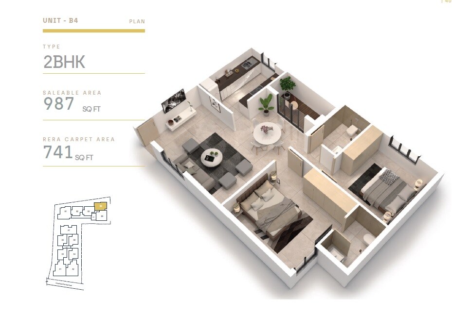 Floor plan of 2 BHK 987 Sq. Ft. Apartment in EK Alpha, Chennai