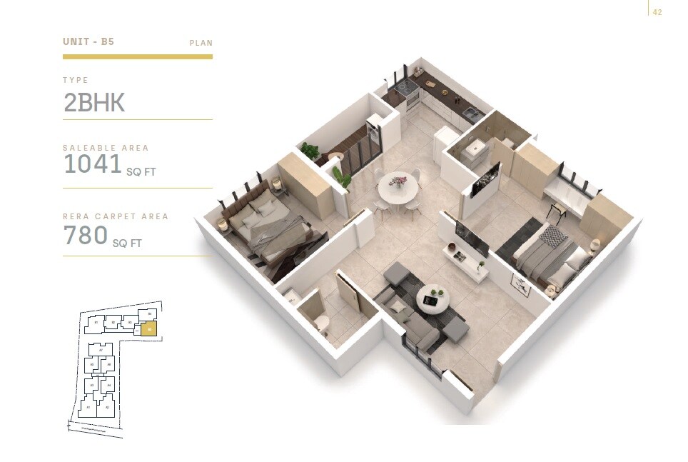 Floor plan of 3 BHK 1041 Sq. Ft. Apartment in EK Alpha, Chennai
