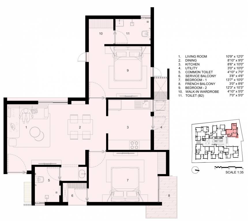 2 BHK 1056 Sq. Ft. Apartment in EK Alpha Signature