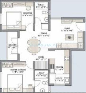 Floor plan of 2 BHK 986 Sq. Ft. Apartment in Emaar The Avenues, Chennai
